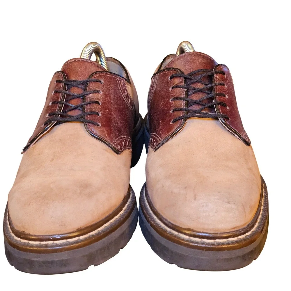 90s Vintage Tommy Hilfiger Men Saddle Shoe Tan Leather Suede Lace Up Size 7.5‎ M